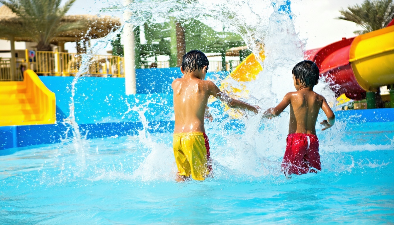 Children playing in the splash zone at Water Park Dubai