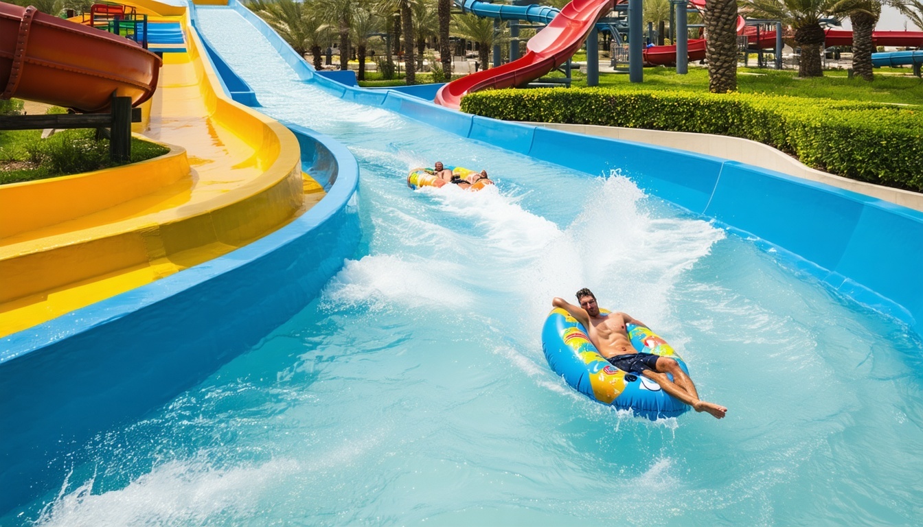 Relaxing lazy river at Water Park Dubai